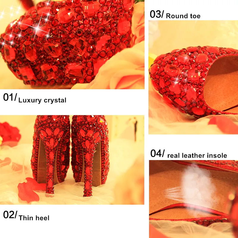 Роскошные женские свадебные туфли; женские туфли-лодочки на высоком каблуке; обувь на платформе из натуральной кожи; Цвет серебристый, красный; вечерние модельные туфли со стразами