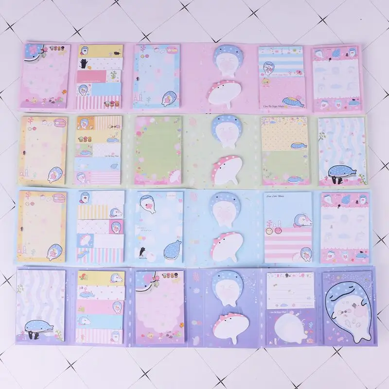 

Cute Happy Whale 6 Folding Memo Pad Sticky Note Memo Notepad Bookmark Stationery Self-Adhesive