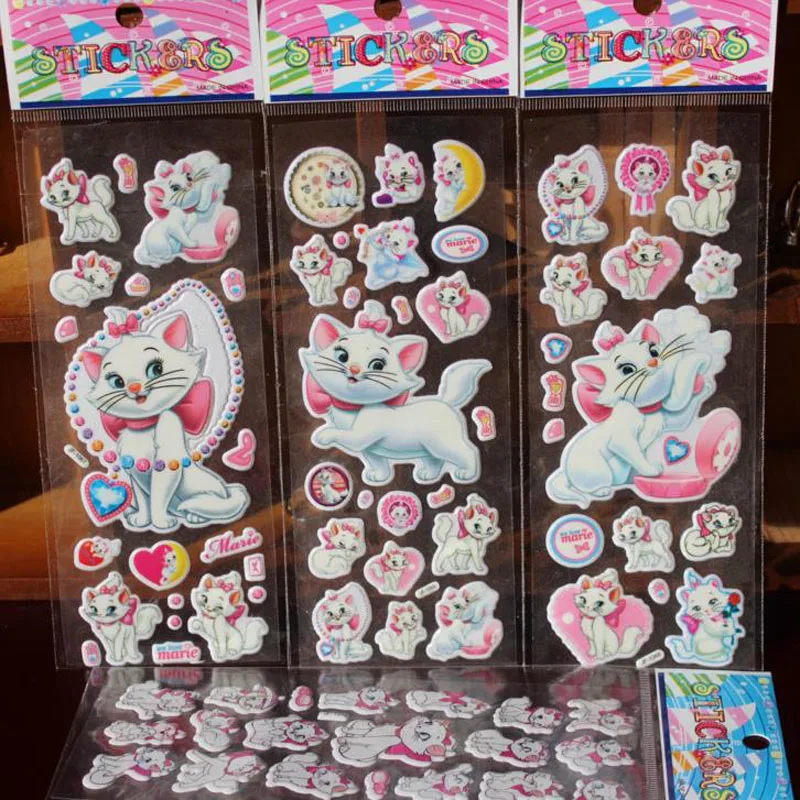 

20 Pcs Kawaii Pattern Bubble Stickers for Kids Decor on Notebook Marie Cat 3D Sticker Doodle Toy Stickers