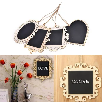 

4PCS Assorted Style Hollow Carving Hanging Mini Wood Blackboards Chalkboards Message Signs Boards for Wedding Party Home Decor
