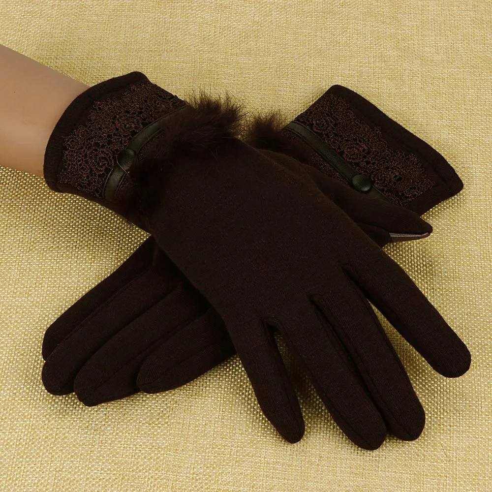 Women Female Gloves Winter Warm Cashmere Keep Warm Driving Full Finger Gloves Touch Screen ladys Glove luvas guantes 18Nov - Цвет: Coffee