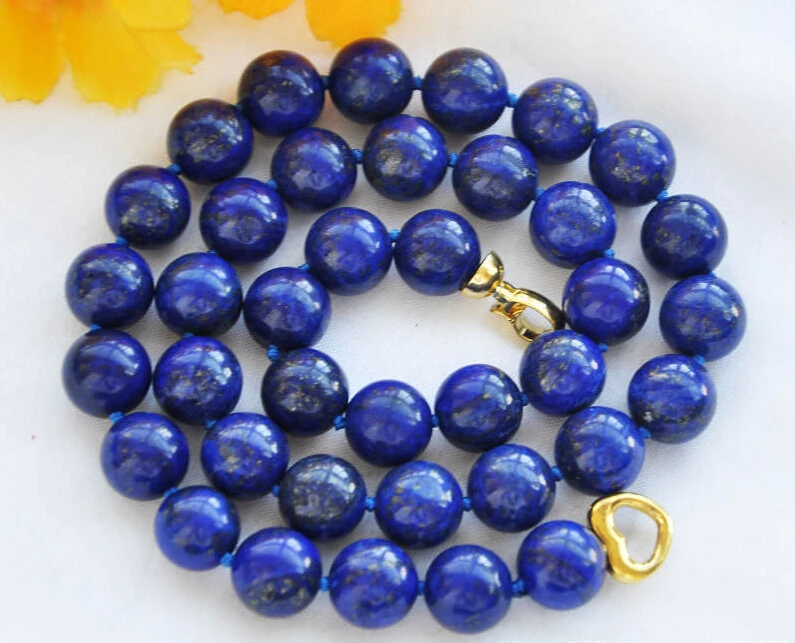 

z5797 REAL 17" 12mm round blue lapis lazuli bead necklace
