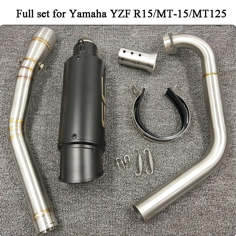 MTImport Motorcycle Full Set Exhaust Muffler Silencer Middle Link Pipe Tube Modified For Yamaha YZF R15 MT-15 2008- MT 125