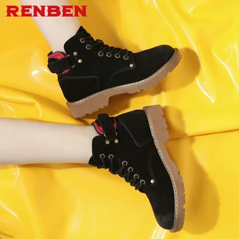 

New Ankle Boots PU Leather Women Boots Front Straps Round Toe Low Heel Motorcycle Boots Winter Shoes
