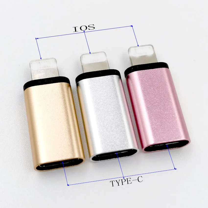 

3pcs/lot TYPE-C USB To IOS Charging adapter for I5/6/7/8 plus Power Connector for Aluminum Alloy Shell Three colors optional