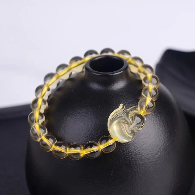 

Natural Yellow Citrine Round Beads Bracelet 8mm Women Men Gemstone Fox Pendant Round Beads Wealthy Stone Gift Jewelry AAAAA