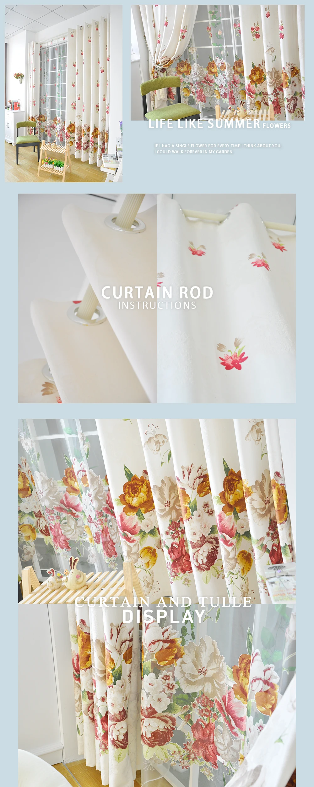 NAPEARL Pastoral Semi-blackout Curtains Floral Fashion Bedroom New Year Window Drapery New Year Decorative Grommet Home Panels