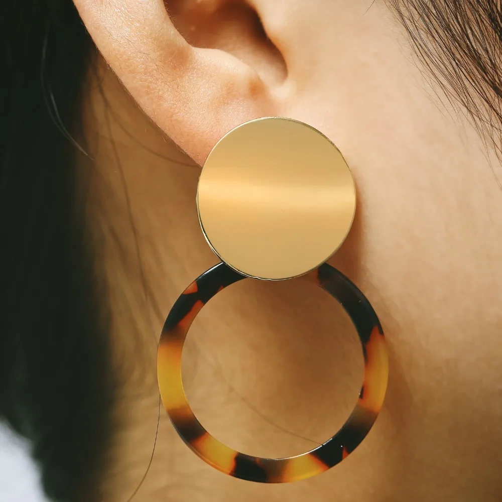 

2019 New Women's Leopard Earrings Fashion ZA Jewelry Geometric Big Circle Drop Earrings Women Girl Acrylic Animal Print Earring