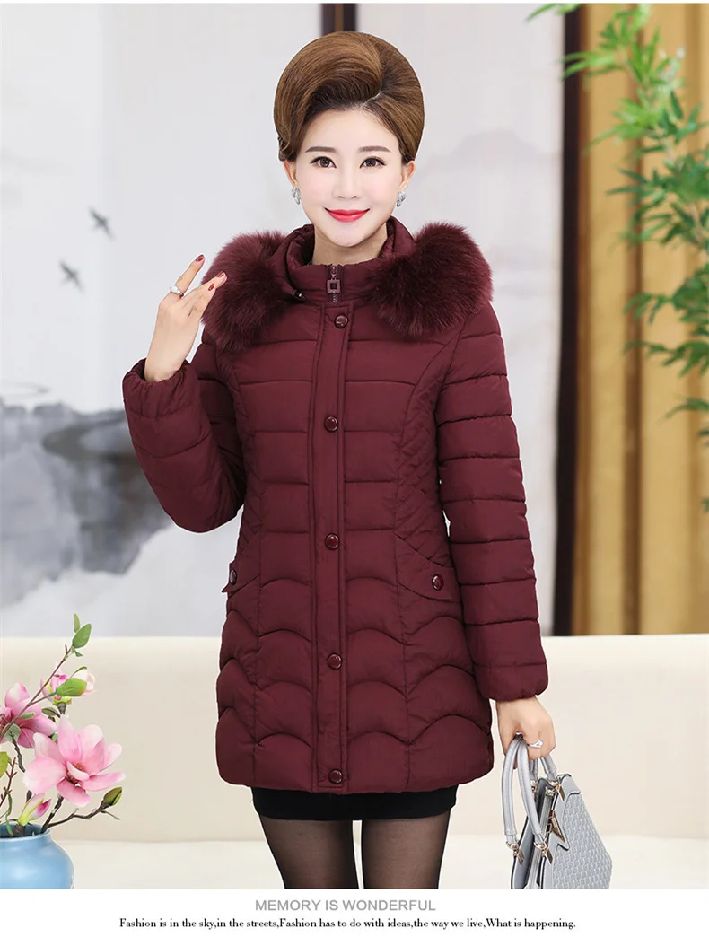 Jacket Old Womens Winter Long Parka Cotton Padded Jackets Fake Fur Collar 2018 Korean Aged Ladies Thick Coat Plus Size 5XL CH598 (2)