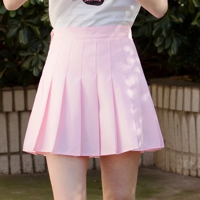Женские юбки с высокой талией, клетчатая мини-юбка трапециевидной формы, плиссированная короткая юбка S~ 3XL, консервативный стиль, милые юбки, летние шорты, Jupe Femme - Цвет: Pure pink