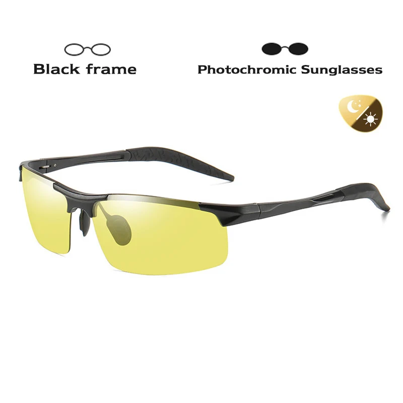 Унисекс фотохромные Солнцезащитные Очки День Ночь поляризованные солнцезащитные очки для мужчин и женщин Желтые безопасные для вождения UV400 gafas de sol hombre - Цвет линз: Black frame