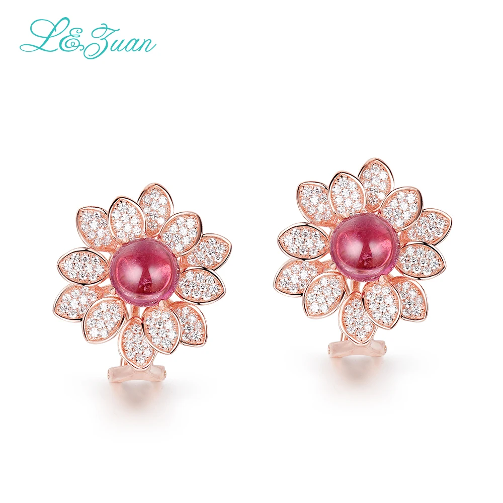 

l&zuan S925 Silver Tourmaline Stud Earrings For Woman Trendy Flower Party Fine Earring Jewelry