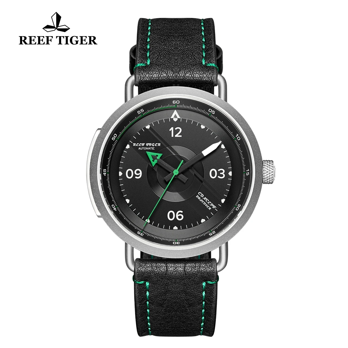 Reef Tiger/RT New Design Simple Watch Men Leather Strap Steel Waterproof Military Watches  Automatic Watches RGA9055 