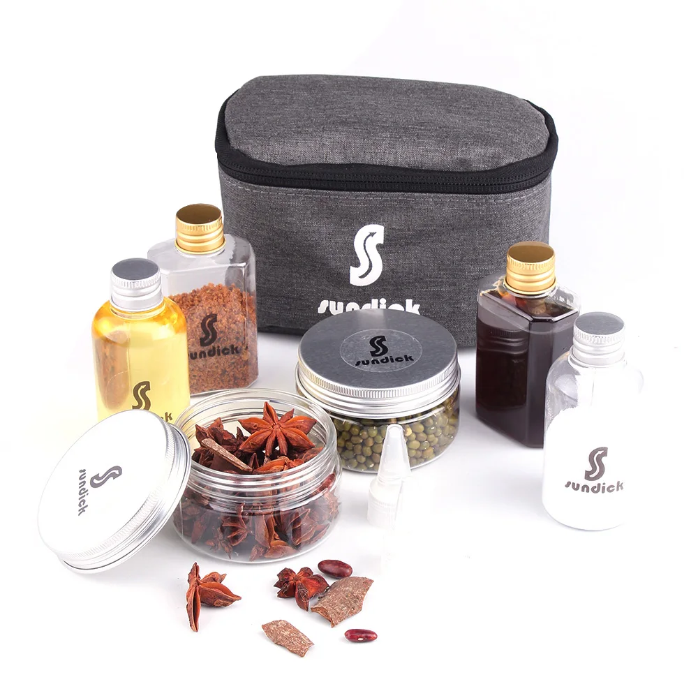 

7 PCS Spice Cruets Set Travel Size Salt Bottle BBQ Sauce Container Anise Bottle Storage Bag Set Camping Hiking BBQ Self-driving