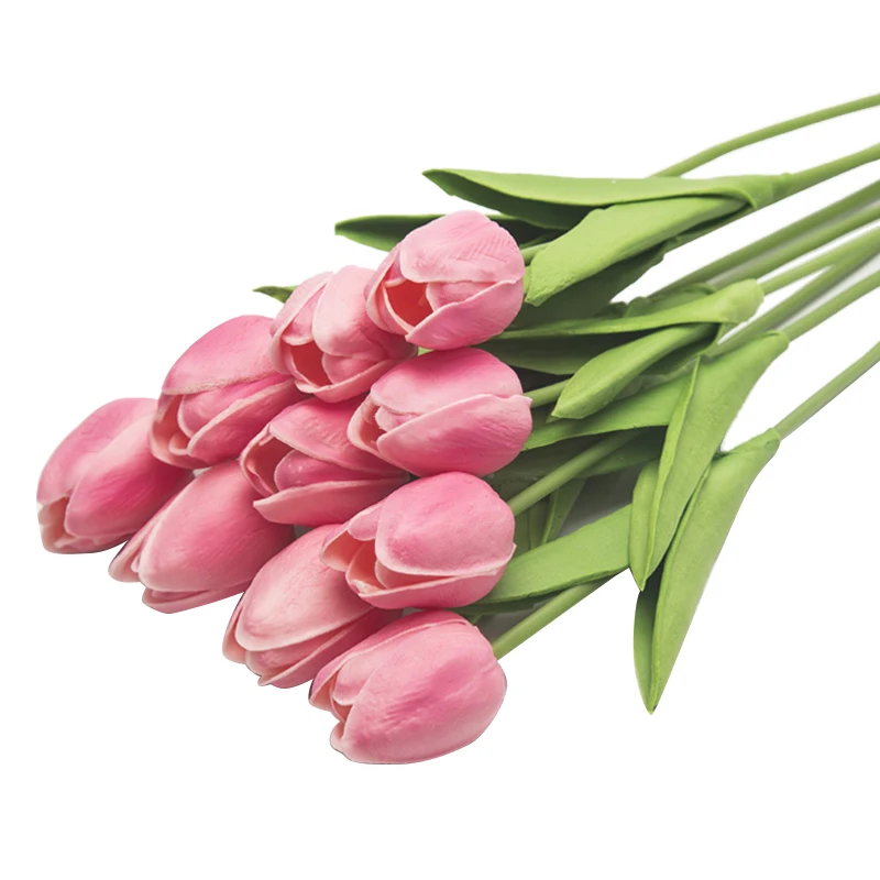 Розовый DIY Home Wedding Decoration Tulip Bridal Bouquet 10 Pcs Simulation Flower Branch Plastic Tulips Artificial Plants Fake Flower - Цвет: Розовый