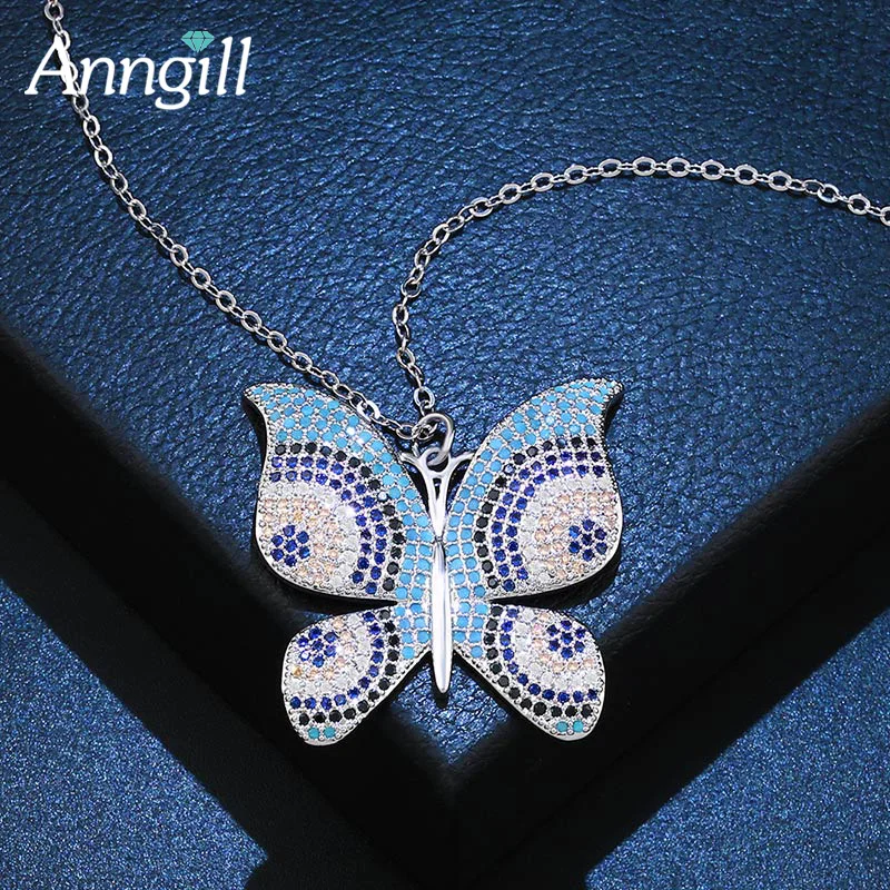 

Ethnic Big Butterfly Charm Necklace For Women Colorful Micro Paved Cubic Zircon Pendant 925 Sterling Silver Long Necklace Bijoux