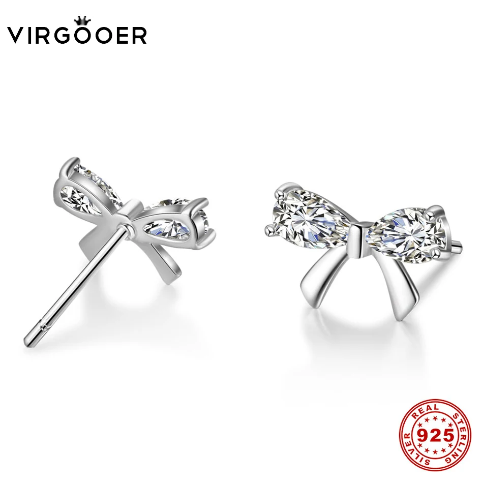 6 925 Sterling Silver Stud Earrings  Women Fashion Cute Tiny Clear Cubic Zirconia Silver Fine Jewelry Gift For Girls Kids Lady