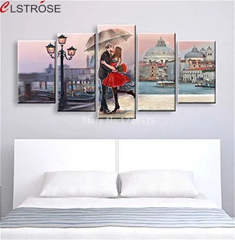 

CLSTROSE New Arrival Top Fashion Romantic Lover Kiss In Paris Modern Decor Couple Living Room Wedding Wall Picture 5pcs Unframed