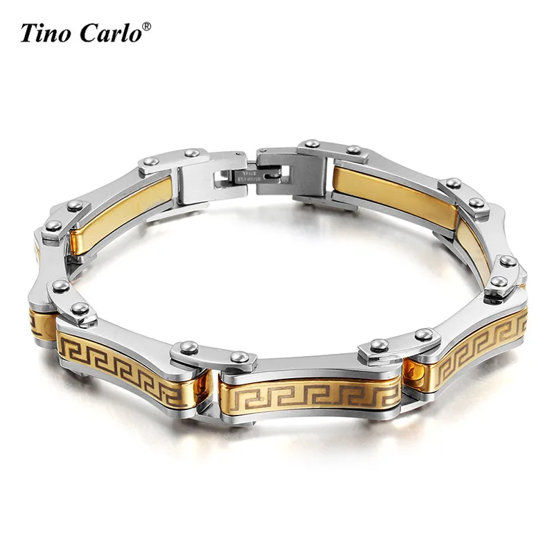 Luxury Greek Key Pattem Men Bracelets 316L Stainless Steel And Gold