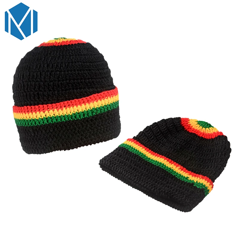 

C Unisex Rasta Rainbow Striped Jamaica Beanie Hat Knitted Gorros Bob Hat Marley Reggae Cap Winter Crochet Woolen Hats Men Women