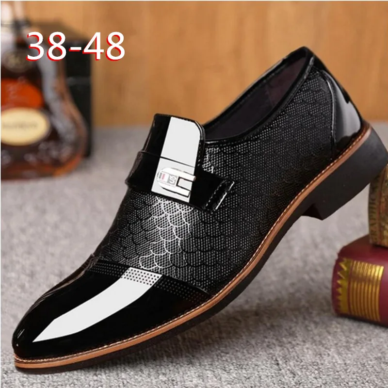 

Black Brown Slip on Men Dress Shoes Business Shoes Fashion Breathable Oxford Shoes Patent Leather Flats Male Zapatos Hombre 2A