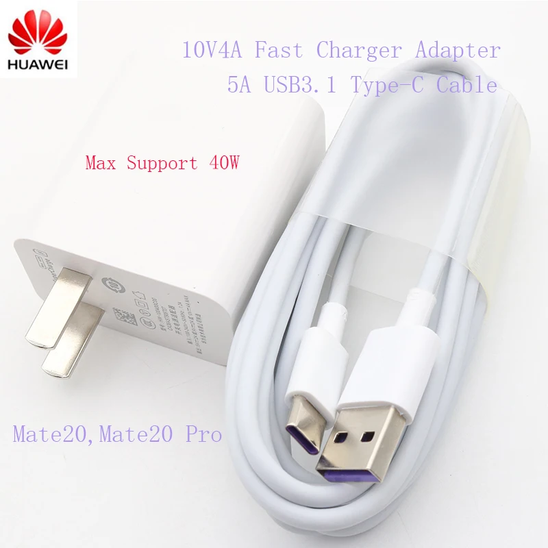 

Original HUAWEI 10V4A Mate20 Fast SuperCharger USB Fast Charger Adapter 5A USB3.1 TYPE-C Fast Cable For Honor9 10 P20 P10 Magic2