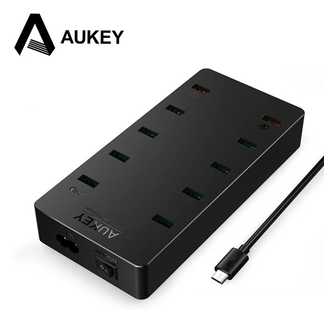 AUKEY 10-портовый Универсальное Зарядное Устройство USB с Двумя Быстрая Зарядка 3.0 и 8 AiPower Порт Зарядки для Samsung, Apple, Nexus, Lg Телефонов и т. д.