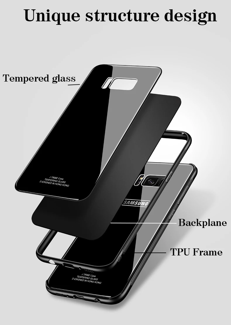 Закаленное Стекло+ противоскользящее покрытие tpu рамки для samsung S8 Galaxy S8 плюс S8+ защитный чехол для телефона с блестками Прозрачный мягкий тонкий чехол из силикона полное заднее покрытие