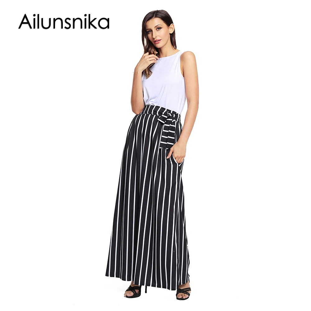 Ailunsnika 2018 Sexy verano nueva moda Casual faldas para las mujeres elegante cintura alta marco rayas Maxi falda DL65037 _ - AliExpress Mobile