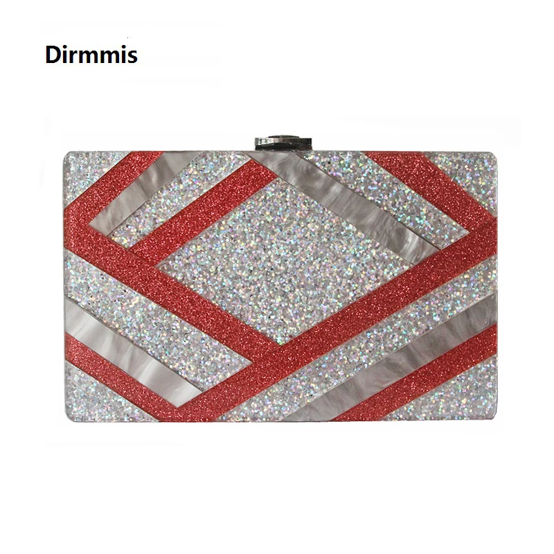 

2019 New Designer Acrylic Brand Fashion Women Evening Bags Luxury Red Silver Sequin Striped Party Handbags Woman Casual Clutches