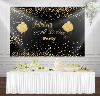 

HUAYI black yellow balloons and dot photography backdrop background for 50th birthday party sm-077