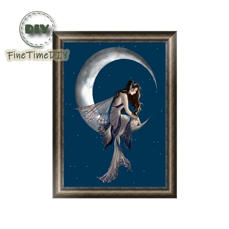 FineTime 5D DIY Diamond Painting Embroidery Moon Goddess Craft Cross Stitch Home Decor mural | Дом и сад