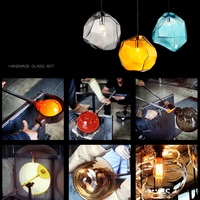 Modern Colorful Hanging Glass Pendant Light Yellow Grey Blue Glass Shade Iceberg Pendant Lamp Fancy Glass Home Lighting Decor For Restaurant   (7)