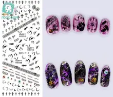 Rocooart DS118 Water Transfer Nails Art Sticker Black Bat Crosses Element Nail Wrap Sticker Manicura nail transfer Stickers