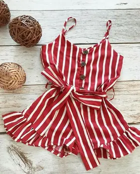 

Summer New Causal Cute Toddler Kids Baby Girls Sleeveless Striped Jumpsuits Summer Chiffon Cotton Girls Holiday Party Outfits