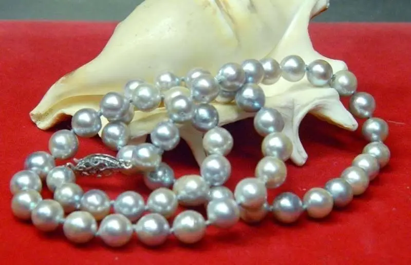 

Miss charm for summer Jew.0004 NEW ARRIVE NICE 9-10MM SOUTH SEA GREY PEARL NECKLACE 18INCH 14KGP WHITE CLASP