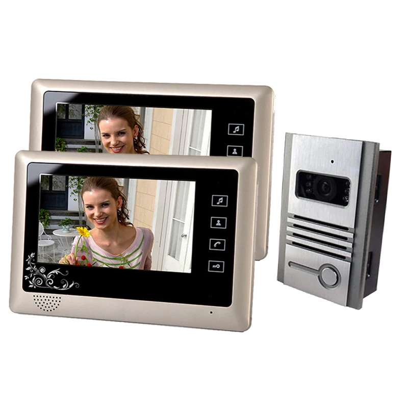 

7 Inch Wired Video Door Phone Doorbell Video Entry System Intercom Kit with 1 Camera 2 Monitor Support Night Vision