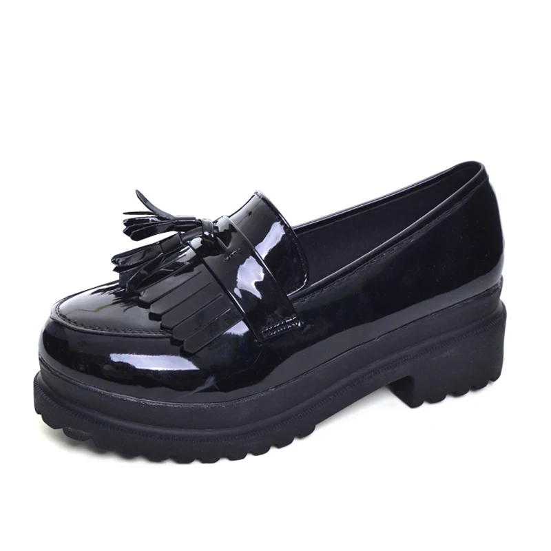 

SAILING LU 2019 New PU Patent Leather Platform Flats Women Oxfords British Spring Round Toe Slip-on Casual Shoes Woman XWD3511