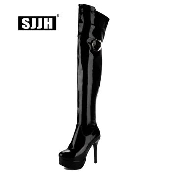 

SJJH Women Stiletto Long Chelsea Boots with Round Toe Platform Zip Short Plush Over-the-Knee Boots Fashion Shoes Large Size Q510