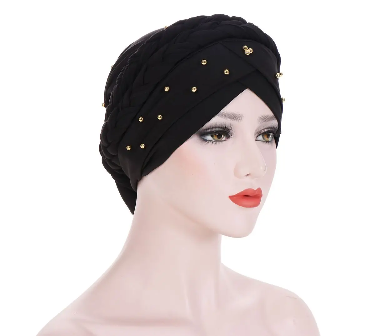 Luxury Beaded Braid Style Pearled Turban Long Head Scarf Headwrap Women Muslim Hijabs Bandanas Hair Accessories