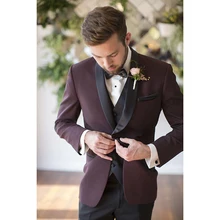 New Elegant Wine Red Terno Masculino Slim Fit Custom Male men suit Costume homme Wedding Suits For Mens (jacket+pants +vest)