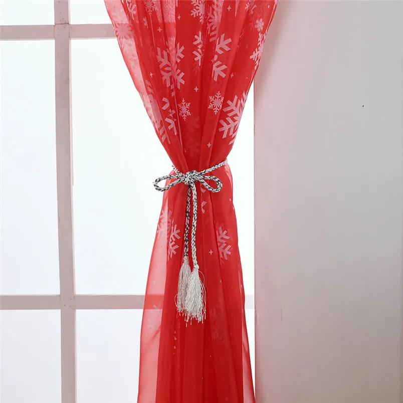 1PCS Christmas Snowflake Curtain Tulle Window Treatment Voile Drape Valance New Year Decorations Home Decor #3n16#f (8)