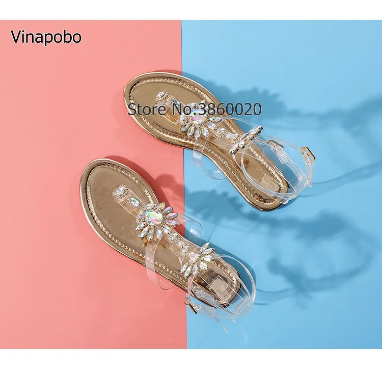 Vinapobo женская обувь женские босоножки Стразы цепочки на плоской подошве; босоножки; Вьетнамки; шлепанцы с кристаллами женские сандалии-гладиаторы; 43