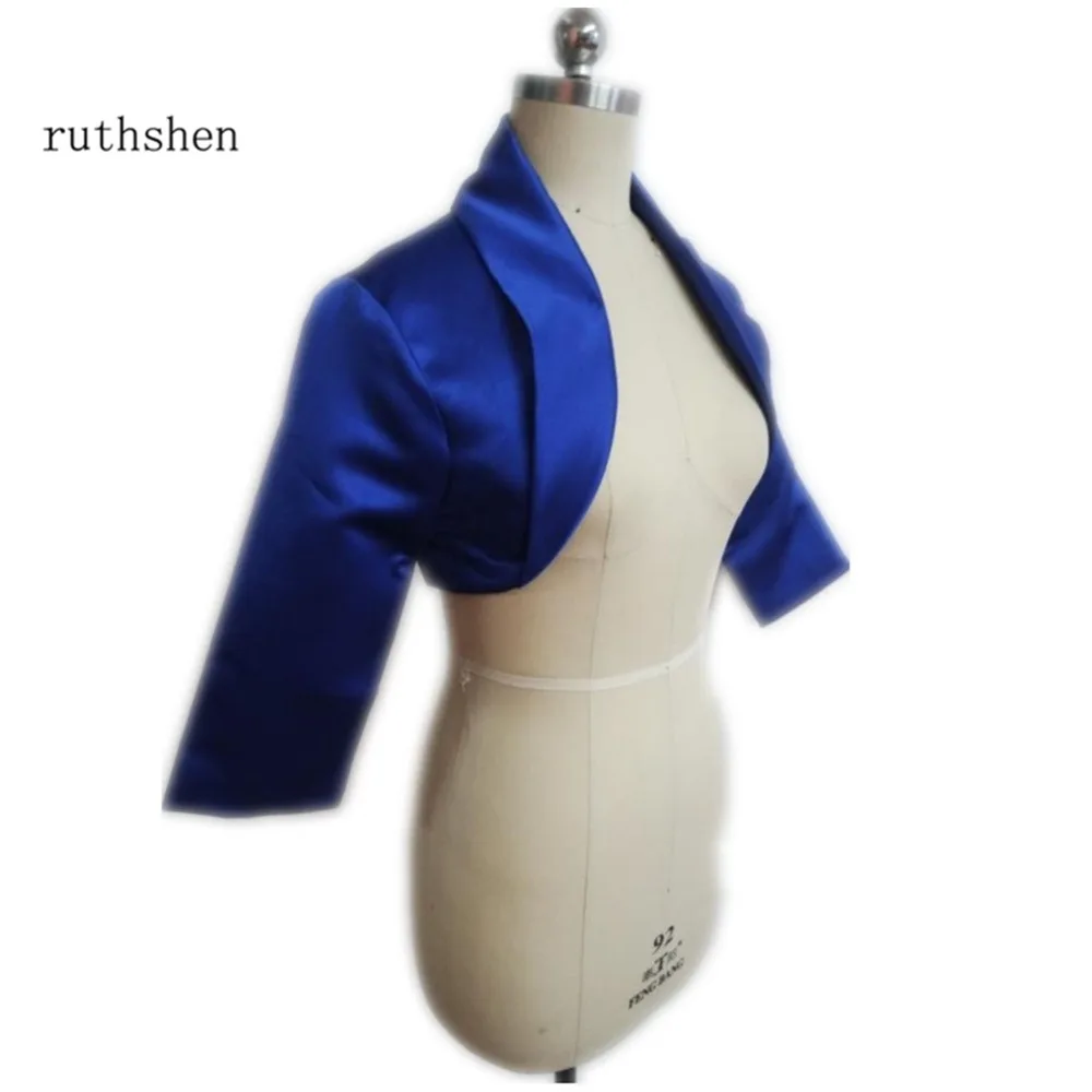

ruthshen Royal Blue Women Satin Wedding Jacket Fall New Three Quater Sleeves Unique Collar Bridal Coat / Bolero / Shrug
