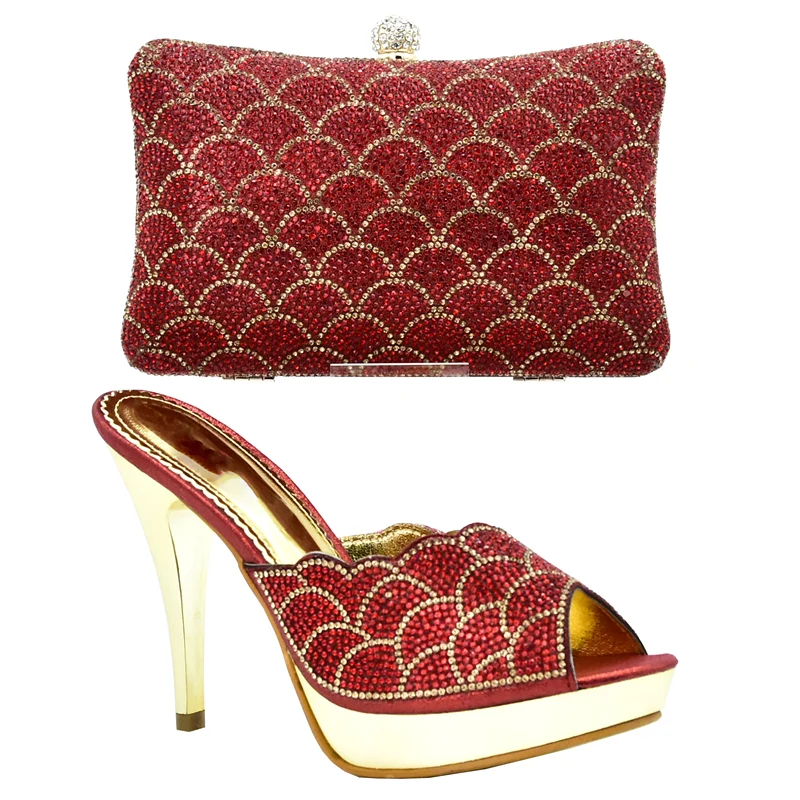 African Shoes and Matching Bags Italian Red Color Shoe and Matching Bag for Nigeria Party Ladies