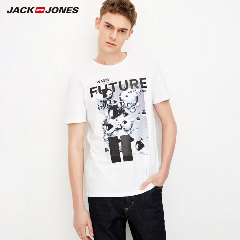 

JackJones Men's 100% Cotton Letter Pattern Short-sleeved T-shirt C|2181T4589