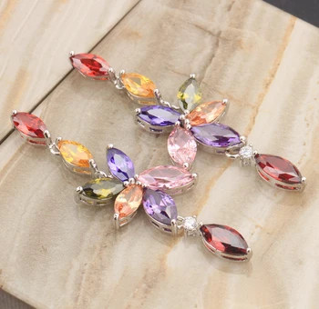 

Hawaii Style 4 Petal Plum Blossom Multicolor Morganite Red Purple Limited Silver Plated Argent Drop Dangle Earring S5210