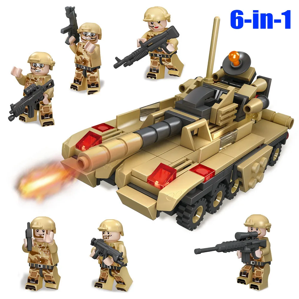 

Kitoz 6-in-1 Tank Model Russian T-62 Main Battle Tank Military Building Block Toy For Boy Kid Compatible with Lego