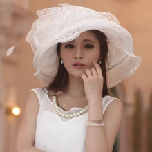 Las mujeres de Las Señoras Sombrero Del Organza de Boda de La Iglesia Derby Playa Cóctel de la Tarde Party Dress Fedora Sombrero de Ala Ancha Casquillo Del Sol Del Verano de La Vendimia nueva