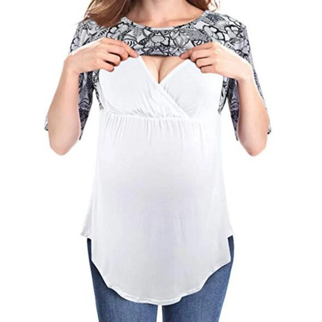 Летняя одежда для беременных и кормящих женщин с принтом из двух частей Футболка для беременных# g40US
